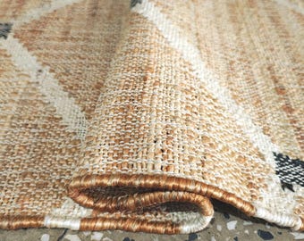 Alfombra de yute tejida a mano, estilo kilim sueco, alfombra bohemia geométrica abstracta.
