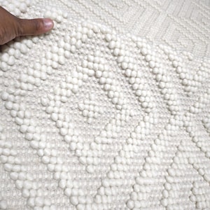 8x10 handwoven ivory wool rug, chunky diamond pattern, boho decor loop custom rug,