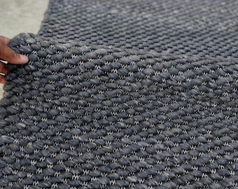 Hand woven charcoal wool rug, chunky loop knit rug, thick textured Neutral Boho Decor.