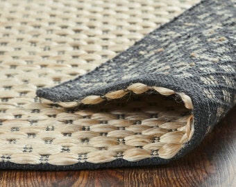 Boho Jute Rug | Natural Fiber Area Rug Black Accents | Custom Size for Modern Decor