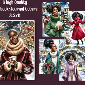 Black Women Christmas Notebook Covers, Journal covers, African American Notebook Covers, 8.5x11 Notebook Covers, DFY, Christmas Cards covers