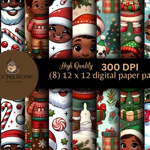 Afroamerikanische Kinder Weihnachten Digitales Papier, Afro Digitales Papier, Weihnachten Digitales Geschenkpapier, 8 digitale Papiere, Bundles