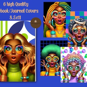 Whimsical Expressive Black Woman Notebook Covers, Journal covers, Afro Notebook Covers, 8.5x11 Notebook, DFY, Planner covers, bundles