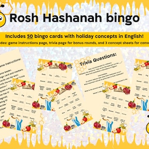 50 Karten- Bingo Spiel ROSH HASHANA, The Hebräisch Jüdisches Neujahr 50 Karten