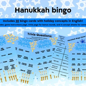 30 cartes - Jeu de bingo Hanukkah, fête juive hébraïque.
