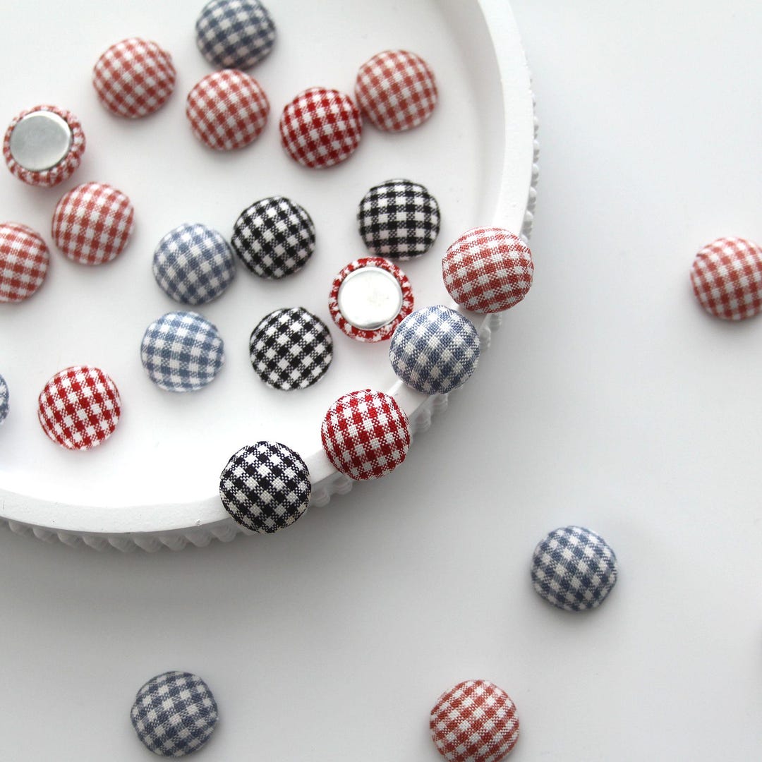 Button Backing Fabric Gingham Fabric Flat-back Covered Button 4pcs - Etsy
