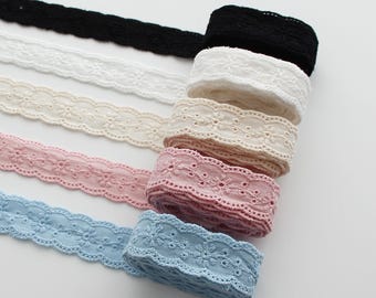 Floral Eyelet Cotton Lace Trim – 0.94 inch (2.4 cm) Wide x 5Yards