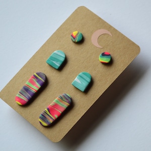 Handmade Polymer Clay Stud Earrings, 3-pack