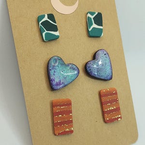 Handmade Polymer Clay Stud Earrings, 3-pack