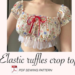 Elastic Ruffles crop top Sewing Pattern - PDF Pattern Size XS-XXL