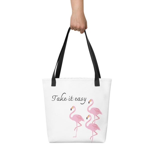 Take it easy - Stoffbeutel, Tragetasche, Handgemachte Einkaufstasche mit Print, Umweltfreundlich, Wiederverwendbar, Shopping Bag, Tote Bag