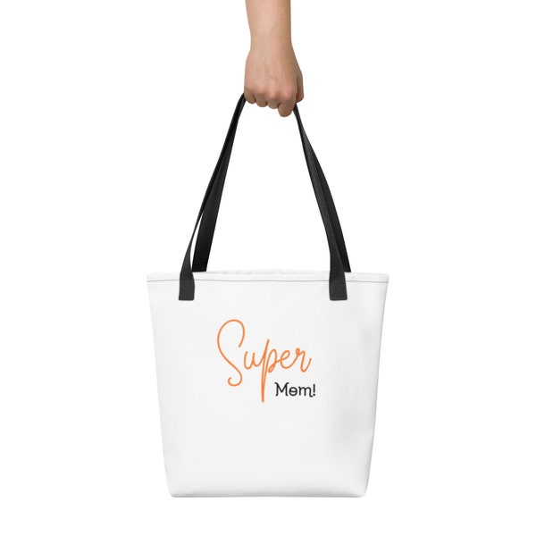 Super Mom - Stoffbeutel, Tragetasche, Handgemachte Einkaufstasche mit Print, Umweltfreundlich, Wiederverwendbar, Shopping Bag, Tote Bag