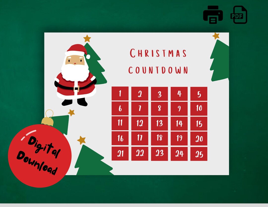 Printable Santa Countdown to Christmas Christmas Advent - Etsy