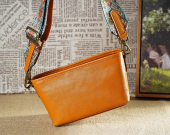 Orange Crossbody Genuine Leather Purse with Dual Large Straps - Vanessa-Crossbody
