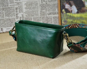 Green Cross Body Crossbody Genuine Leather Purse with Dual Large Straps - Vanessa Crossbody