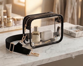 Stadium Approved Crossbody Bag with Vegan Leather Trim - Clear Bag - Stadium Approved - Clear Crossbody Bag - Clear Stadium Approved Bag