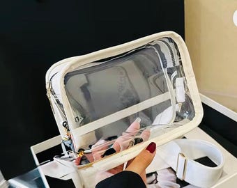 Stadium Approved Crossbody Bag with Vegan Leather Trim - Clear Bag - Stadium Approved - Clear Crossbody Bag - Clear Stadium Approved Bag