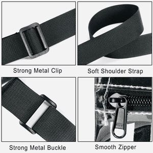 Peut inclure: Gros plans sur les d&eacute;tails d'un sac &agrave; bandouli&egrave;re noir. Les images mettent en &eacute;vidence un clip m&eacute;tallique solide, une bandouli&egrave;re souple, une boucle m&eacute;tallique robuste et une fermeture &eacute;clair lisse. Le sac semble &ecirc;tre fait d'un mat&eacute;riau noir durable.