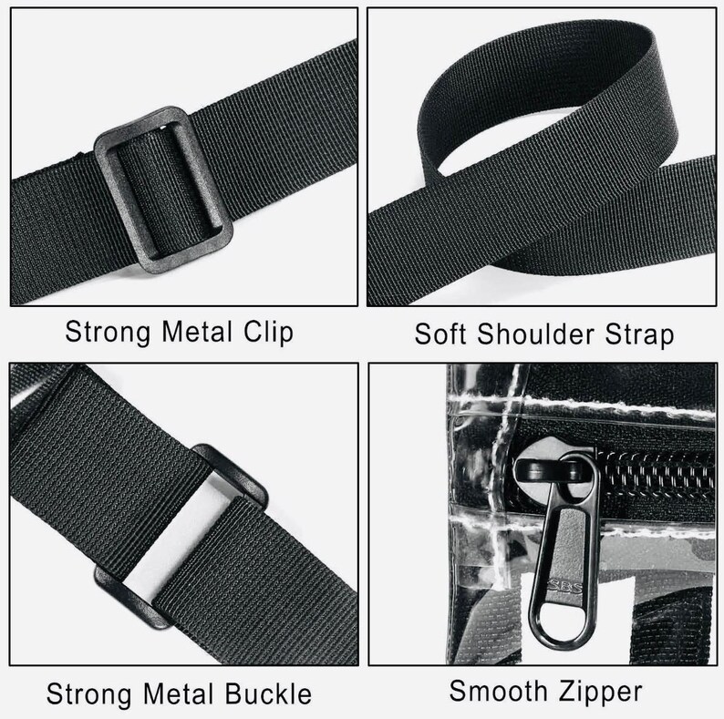 Peut inclure: Gros plans sur les d&eacute;tails d'un sac &agrave; bandouli&egrave;re noir. Les images mettent en &eacute;vidence un clip m&eacute;tallique solide, une bandouli&egrave;re souple, une boucle m&eacute;tallique robuste et une fermeture &eacute;clair lisse. Le sac semble &ecirc;tre fait d'un mat&eacute;riau noir durable.