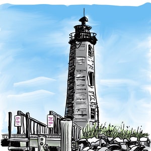The New Point Comfort Lighthouse in Port Haywood, VA | 8.5X11 Print of Original Hand-drawn Digital Urban Sketch