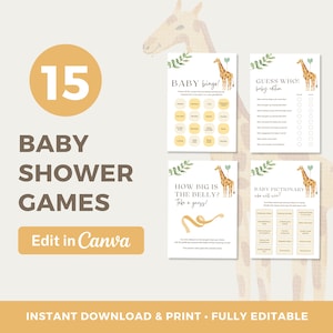 Giraffe Baby Shower Games Bundle | Babyshower Bundle | Gender Neutral Games | Direct Download | Personalize in Canva