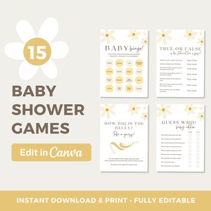 Daisy Flower Baby Douche Spellenbundel | Bloemenbabyshowerbundel | Genderneutrale spellen | Direct downloaden | Personaliseer met Canva