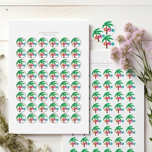 Coconut Tree &quot;One&quot; Stickers, Birthday Sticker, Thank You Sticker, Chicka Chicka Boom Boom Birthday, 1st Birthday sticker, Tropical Birthday