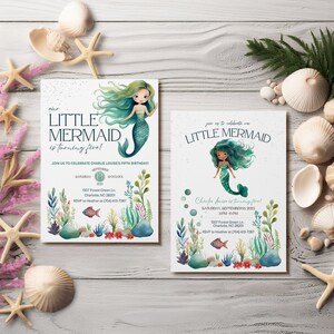 Mermaid Birthday Invitation, Little Mermaid Birthday Card Download, Girl Birthday, Under the Sea Birthday Invitation Editable Canva Template