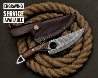 Cuchillo de chef japonés de 23 cm, hecho a mano y personalizado, con mango de palisandro y funda de cuero. Regalo personalizado con grabado.