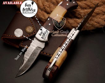 POCKET KNIFE Handmade Damascus Steel Folding Knife Best Christmas Gift Anniversary Gift for Husband Groomsmen Gift Birthday Gift for Father