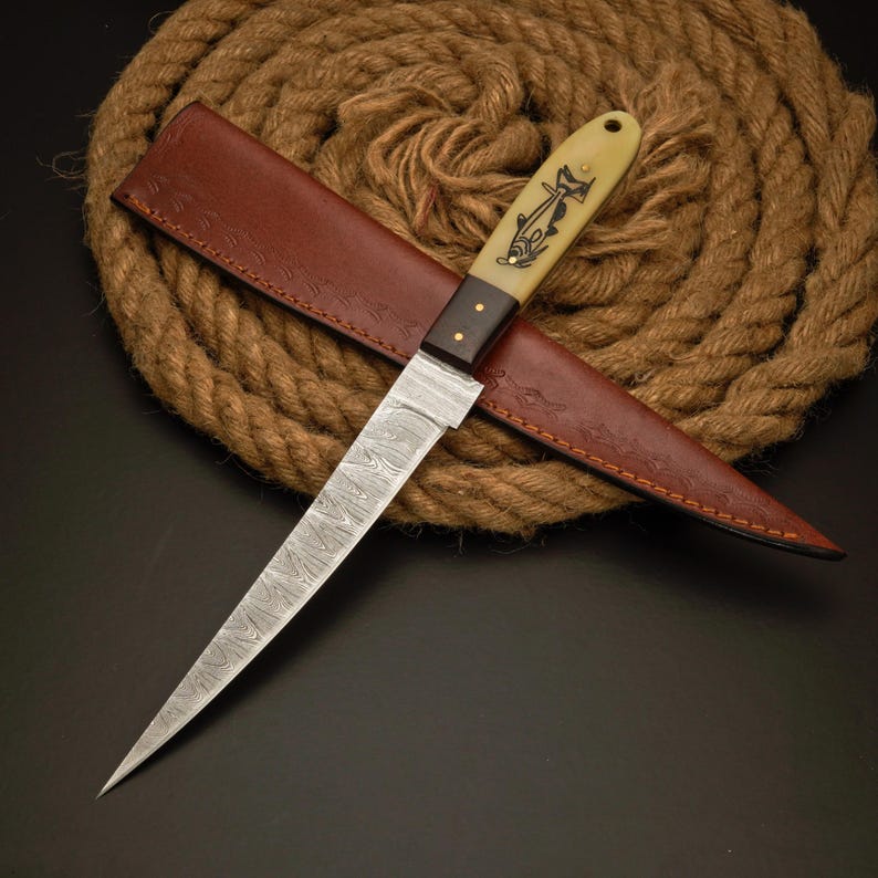Fillet Knife Handmade Damascus Steel Fishing Knife Best Gift For Fishing Lover Personalized Knife Anniversary Gift For Husband Sharp Knife image 3