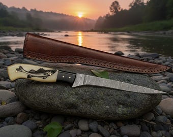 Fillet Knife Handmade Damascus Steel Fishing Knife Best Gift For Fishing Lover Personalized Knife Anniversary Gift For Husband Sharp Knife