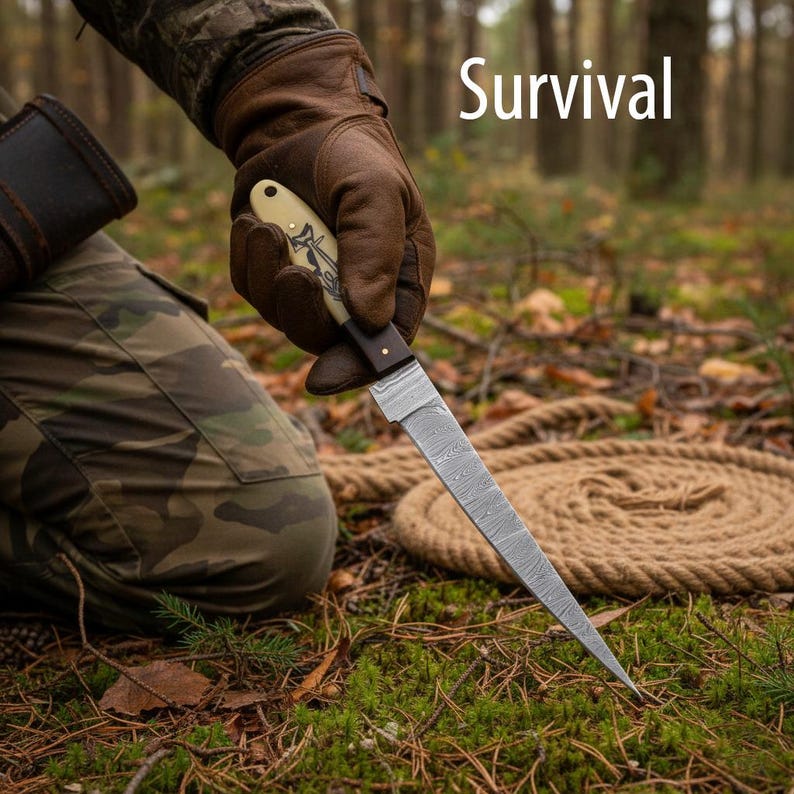 Fillet Knife Handmade Damascus Steel Fishing Knife Best Gift For Fishing Lover Personalized Knife Anniversary Gift For Husband Sharp Knife image 8