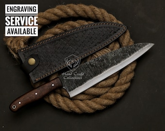 13" Custom Handmade Carbon Steel Chef Knife With Rose Wood Handle And Leather Sheath Gift For Husband Personalized Gift Kitchen Chef Knife