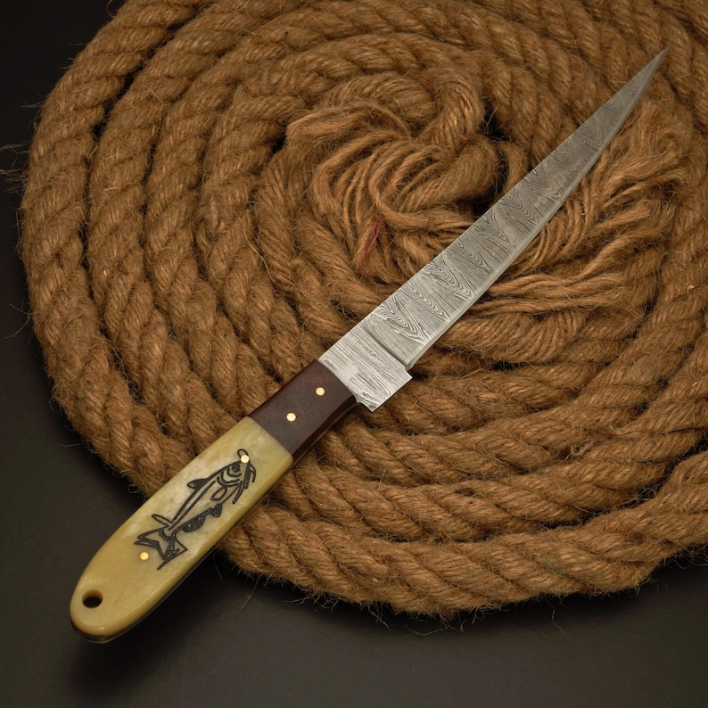 Fillet Knife Handmade Damascus Steel Fishing Knife Best Gift For Fishing Lover Personalized Knife Anniversary Gift For Husband Sharp Knife image 4