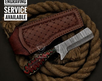 8" Custom Handmade Damascus Steel Bull Cutter Knife With Pure Leather Sheath Gift For Cowboy Gift For Dad Personalized Bull Cutter Knife