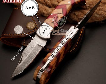 POCKET KNIFE Handmade Damascus Steel Folding Knife Best Christmas Gift Anniversary Gift for Husband Groomsmen Gift Birthday Gift for dad
