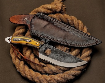 9" Custom Handmade Japanese Style Chef Knife With Rose Wood Handle And Leather Sheath Personalized Gift Engraved Chef Knife Gift For Him/Her