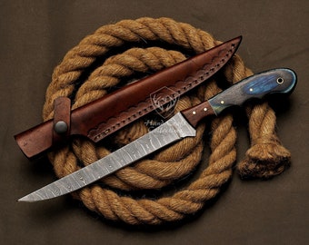 Fillet Knife Handmade Damascus Steel Fishing Knife Best Gift For Fishing Lover Personalized Knife Anniversary Gift For Husband Sharp Knife