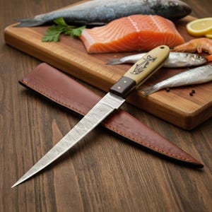 Fillet Knife Handmade Damascus Steel Fishing Knife Best Gift For Fishing Lover Personalized Knife Anniversary Gift For Husband Sharp Knife image 7
