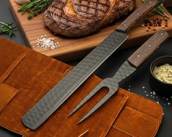 Premium Brisket Slicing Knife & Fork Set Leather Roll Kit BBQ Smoking  Carving Gift Gift for Pitmasters Meat Slicing Set Birthday Gift