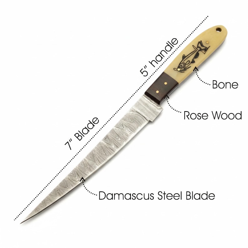 Fillet Knife Handmade Damascus Steel Fishing Knife Best Gift For Fishing Lover Personalized Knife Anniversary Gift For Husband Sharp Knife image 2