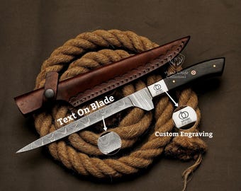 Fishing Flexible Blade Knife Made of Hand Forged Damascus Steel With Natural Wood Custom Knife Best Gift For Men Groomsmen Gift Sharp Blade