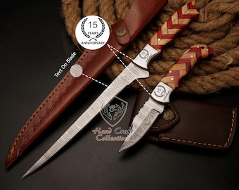 Pair of Handmade Damascus Steel Fillet & Pocket Folding Knife Best Christmas Gift for Him Anniversary gift for Husband Birthday Gift for Dad