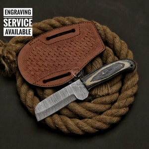 8 &quot;kundenspezifische handgemachte Damast-Stahl Bull Cutter Messer mit reinem Leder Scheide Geschenk für Cowboy Geschenk für Papa personalisierte Bull Cutter Messer