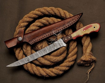 Fishing Flexible Blade Knife Made of Hand Forged Damascus Steel with Natural Wood Custom Knife Best Gift for Men Groomsmen Gift Sharp Blade