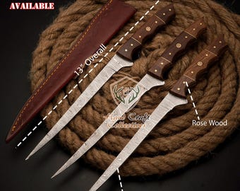 3 pc Fillet Knife set Handmade Damascus Steel Fishing Knife Best Gift For Fishing Lover Personalized Knife Anniversary Gift For Husband