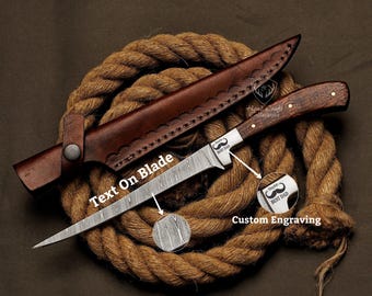 Flexible Blade Fillet Knife Handmade Damascus Steel Fishing Knife Personalized Gift For Father Anniversary Gift for Husband Knife with Cover