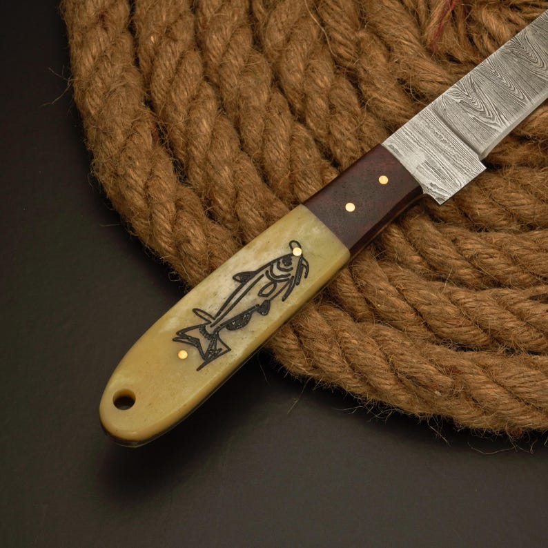 Fillet Knife Handmade Damascus Steel Fishing Knife Best Gift For Fishing Lover Personalized Knife Anniversary Gift For Husband Sharp Knife image 5