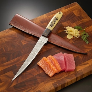 Fillet Knife Handmade Damascus Steel Fishing Knife Best Gift For Fishing Lover Personalized Knife Anniversary Gift For Husband Sharp Knife image 1